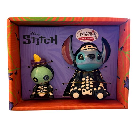 Disney Halloween Stitch &‎ Scrump Skeleton Ceramic Salt & Pepper Shaker Set: New - Picture 2 of 7